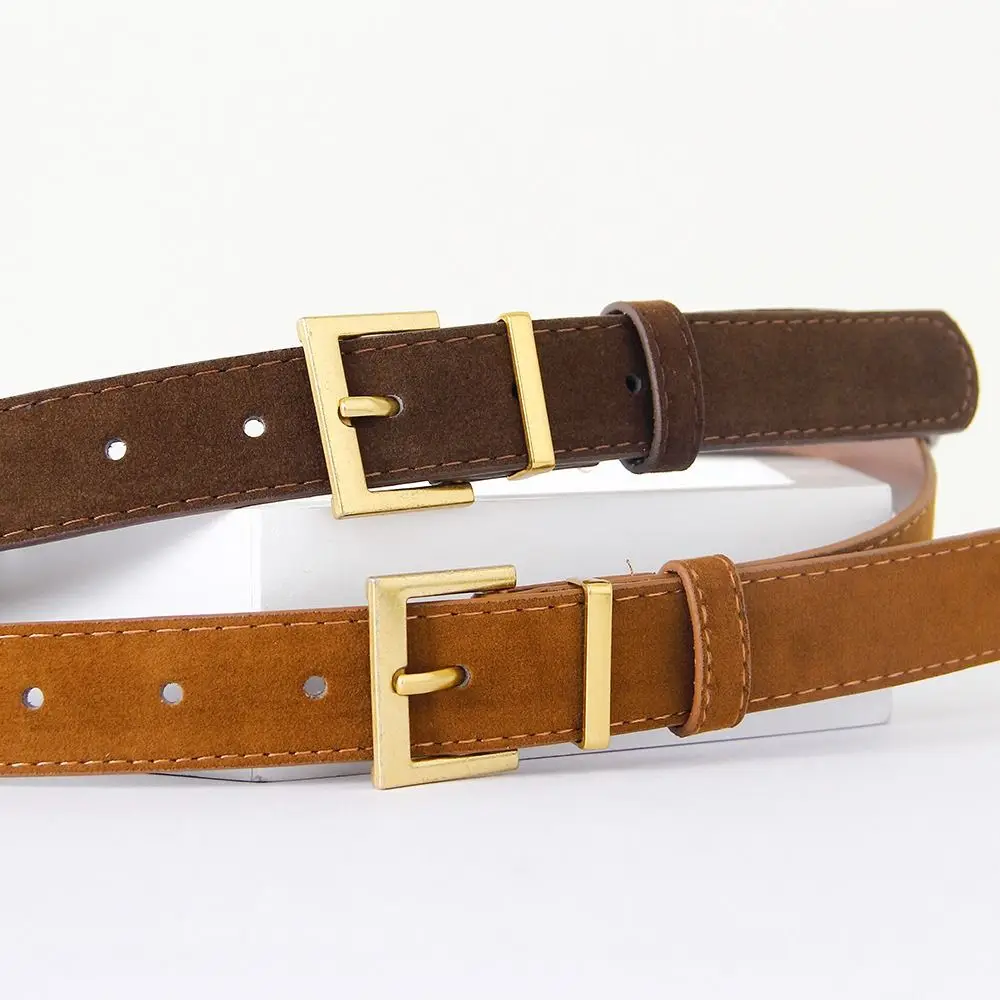 Fashion Square Alloy Pin Buckle Waist Belt Faux Suede Matte Casual Waist Strap Simple Square Buckle Belt For Outfit Matching