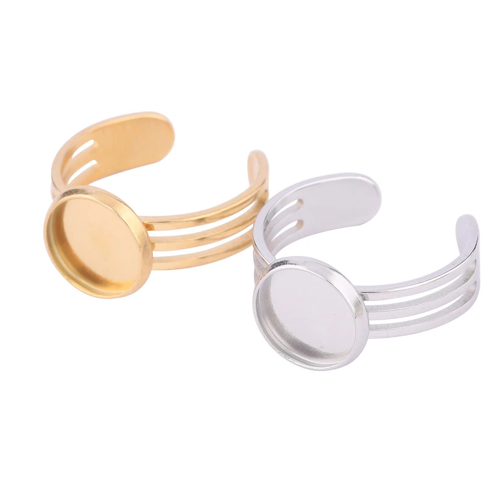 5pcs Stainless Steel Gold Plated Adjustable Fit 10mm Cabochon Ring Base Setting Blanks Diy Bezel Fingerring For Jewelry Making
