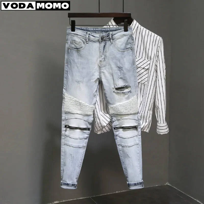 Denim Jeans Mens Fashion Slim Straight Summer Hole Beggar Casual Pants Designer Pants Cargo Jeans Streetwear Biker Punk Clothes