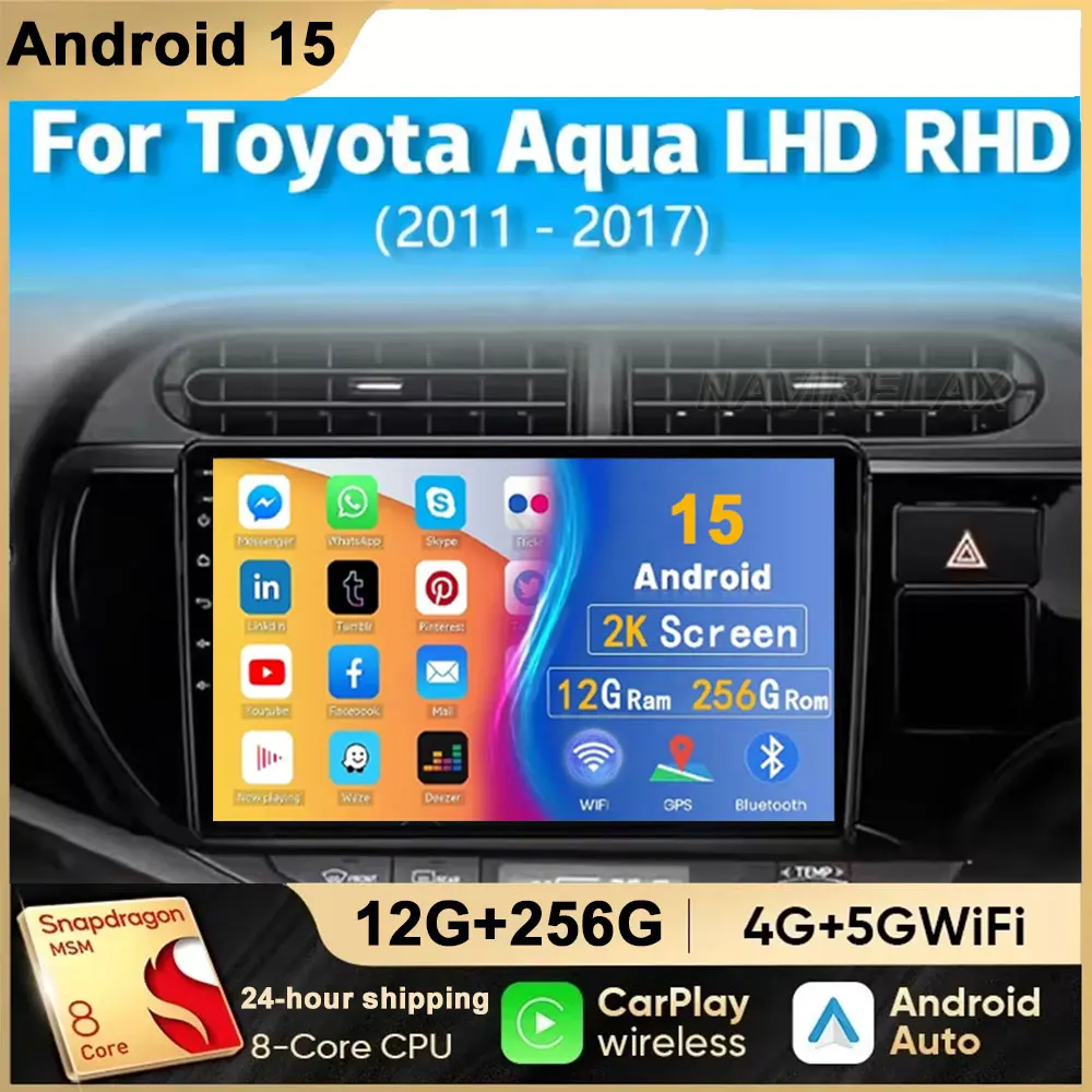 

Android 15 Carplay Auto 2K экран автомобильный радиоприемник мультимедийный плеер для Toyota Aqua 2011-2017 авторадио GPS стерео 2 din головное устройство