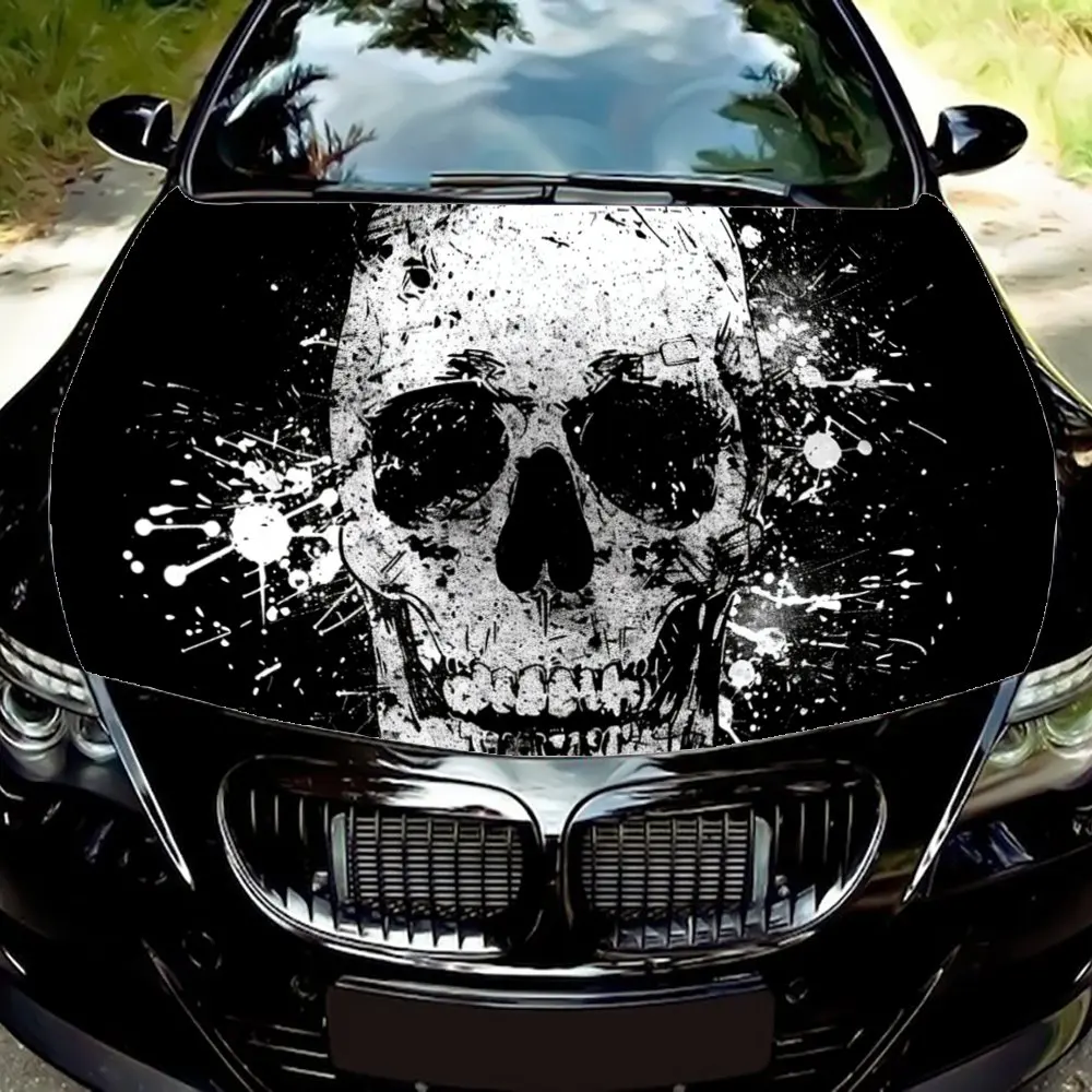 Blood Splattered Skull Head Car Hood Wrap Color Vinyl Sticker Truck Graphic Bonnet Auto Accessories Decoration Decal Gift