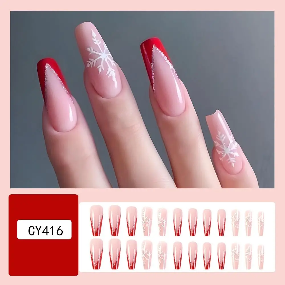 Impermeável francês unhas falsas para mulheres, manicure wearable, cabeça quadrada, cobertura completa, pressione sobre unhas, unhas dicas, Natal