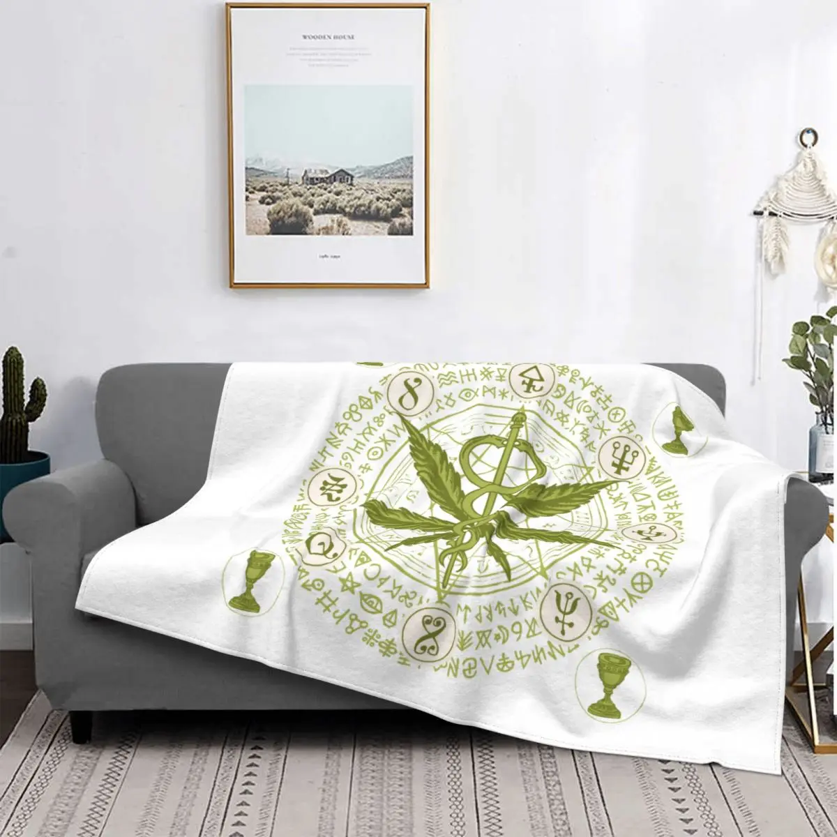 Leaf Caduceus Runes Velvet Throw Blankets Amulet Mystery Tarot Blanket for Home Car Warm Bedding Throws