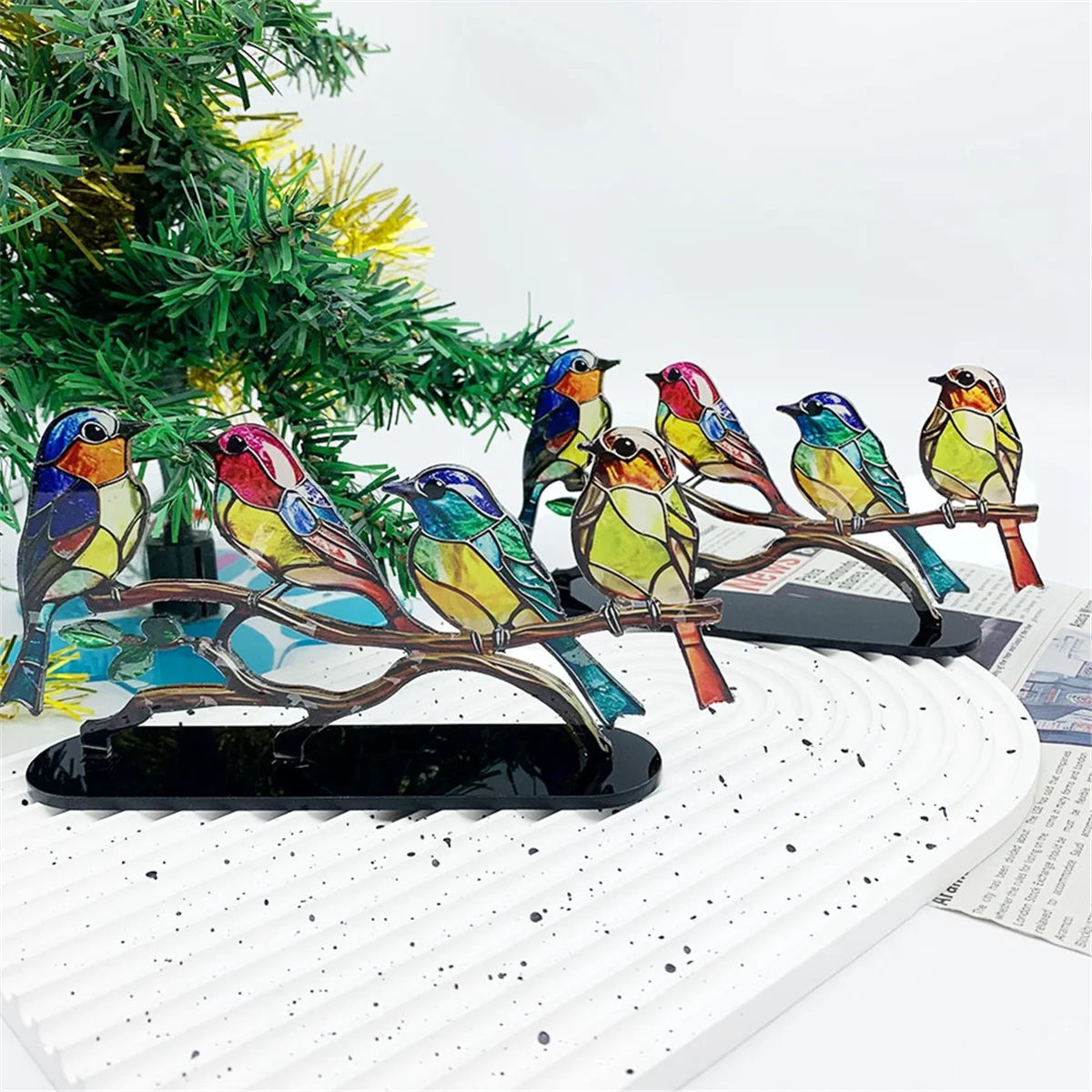 Stained Birds on Branch Desktop Ornaments Double Sided AcrylicFlatness Table Art Home Room