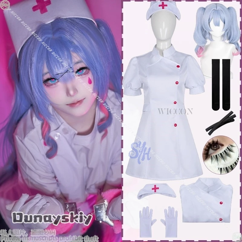 

Аниме-игровой проект Sekai Косплей Mikuuu Костюм с кроличьим отверстием Сексуальная униформа медсестры Jirai Kei Мини-платье Шляпа Милая маскировка на Хэллоуин