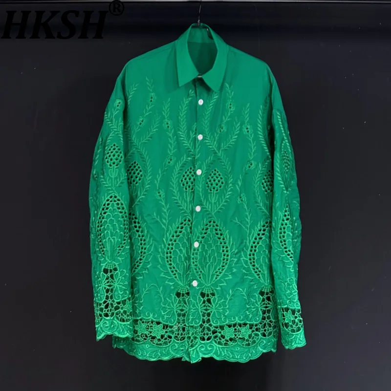 

HKSH Niche Design Shirts Spring Autumn Man Tide Hollow Out Floral Loose Casual Shirt For Women Chic Ins Trendy Techwear HK13195
