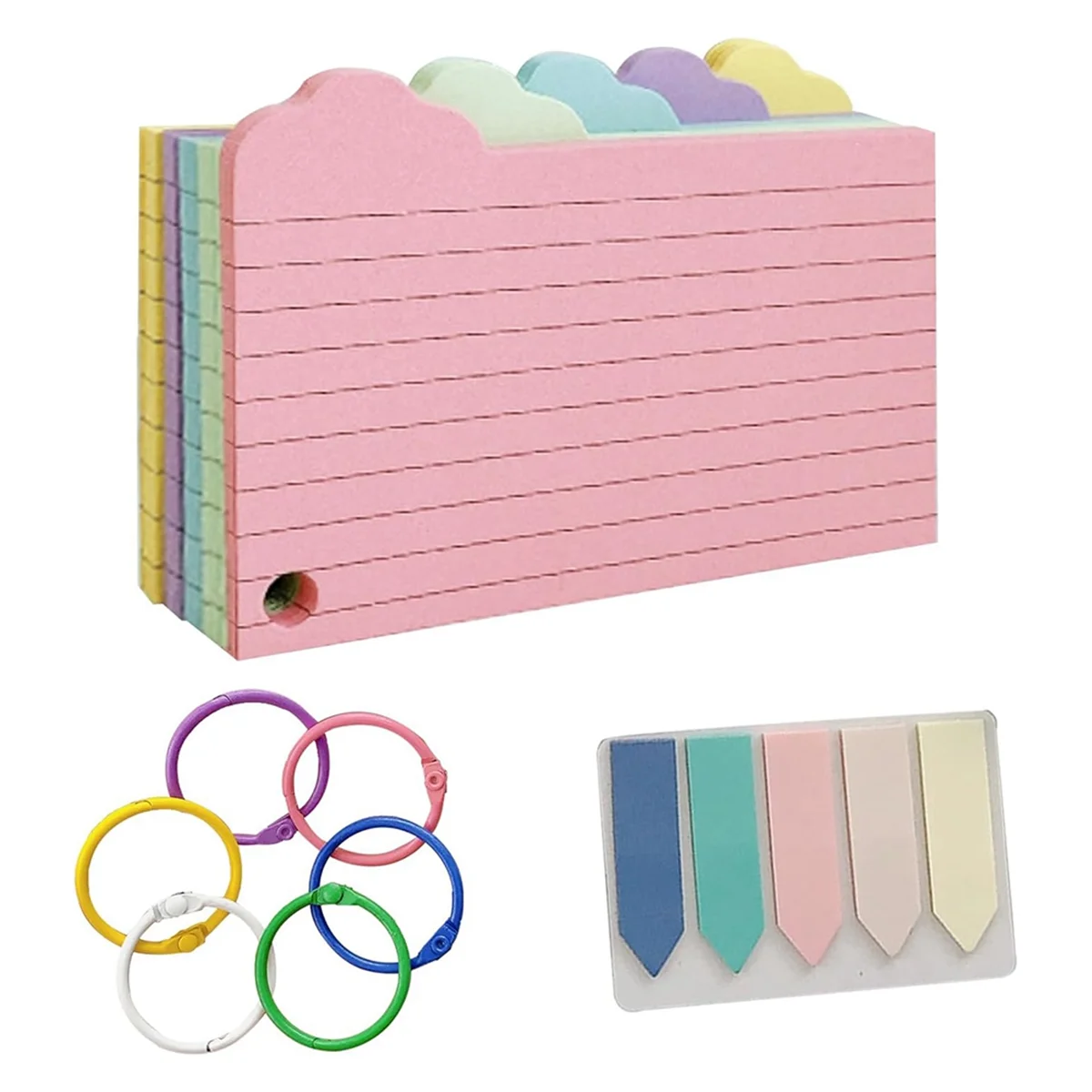 ADP-250PCS Index Cards Flash Card with 3 X 5,Colored Card with Ring Ruled Index Note Cards for Office School