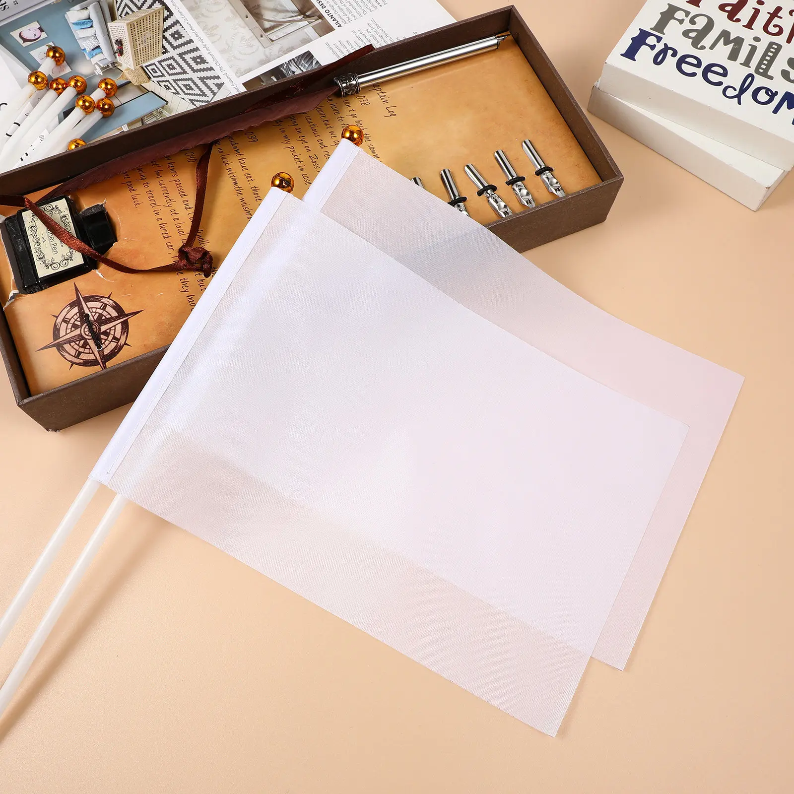 24Pcs Referee Flags White Hand Held Small Polyester Waterproof Waving Flags for Sports Events Car Racing Community Yard Marking