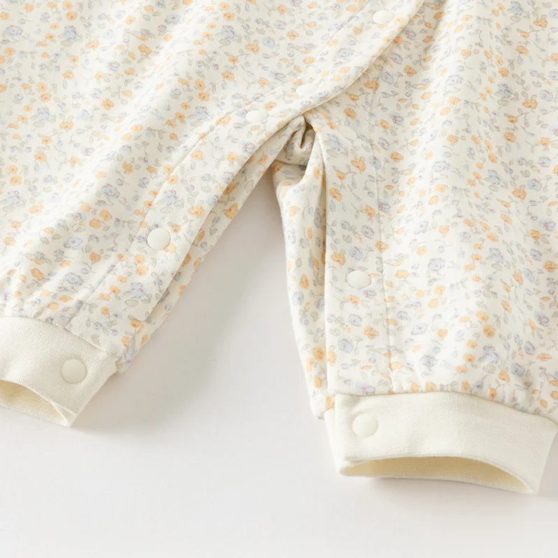 Dave Bella Newborn Jumpsuit 2025 Spring Comfortable Floral Print Girls Baby Cotton Romper Antibacterial Gentle Cute DB1250664