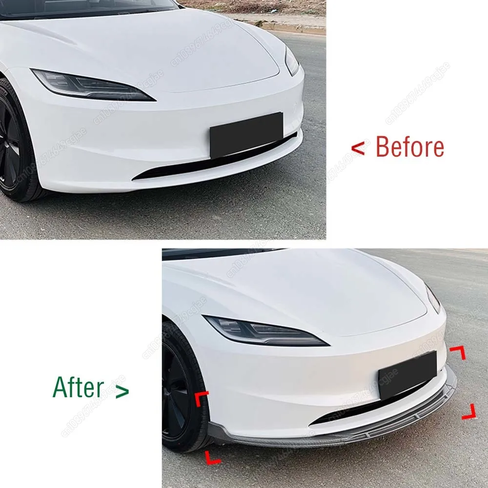 

Front Spoiler Lip Bumper Body Kits Splitter Diffuser Gloss Black / Carbon Look For Tesla Model 3 Highland 2024-2025 ABS Modified