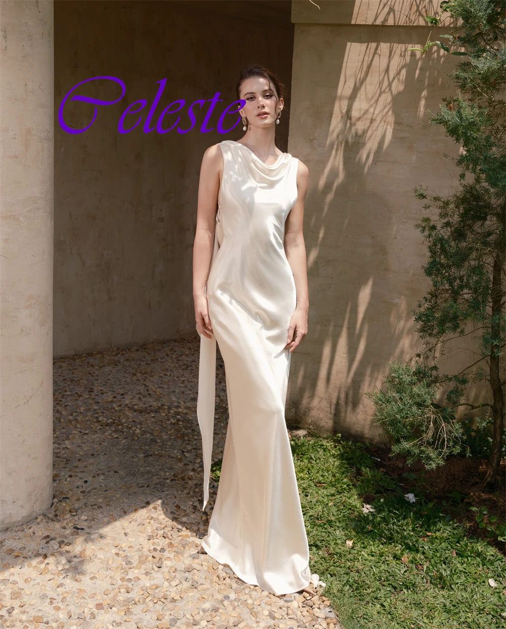 Robe de soirée en Satin pour femmes, personnalisée, Sexy, dos ouvert, sans manches, haute qualité, robes de bal, tempérament, robes de soirée blanches