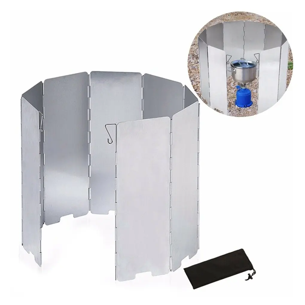 Protector de viento para estufa de Gas, accesorio resistente de aleación de aluminio para exteriores, 9 placas, pantalla a prueba de viento para