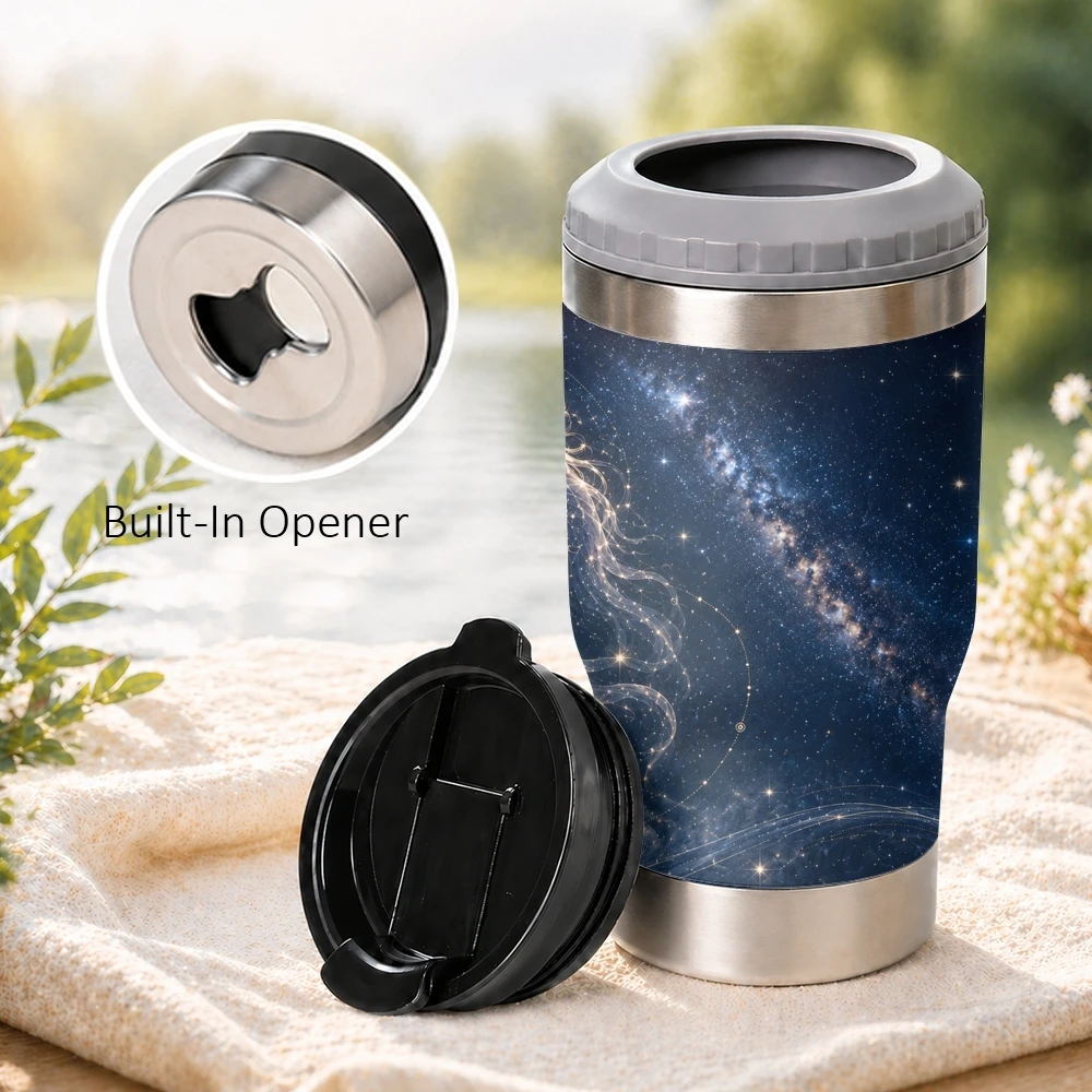 1-6 Simple Twelve Zodiac Signs 4-in-1 Insulated Can Cooler Cup For Beer Soda Coffee, Stainless Steel Hot Cold Drink Holder Mug