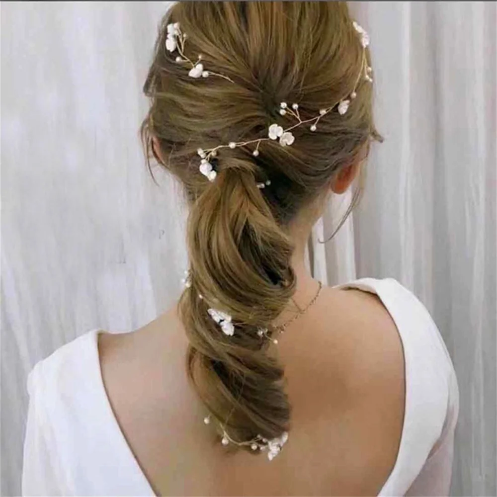 Handmade Vine Flower Tiara Headbands Women Girl Wedding Bridal Headpiece Pageant Hair Decoration Hairbands Bride Hair Jewelry