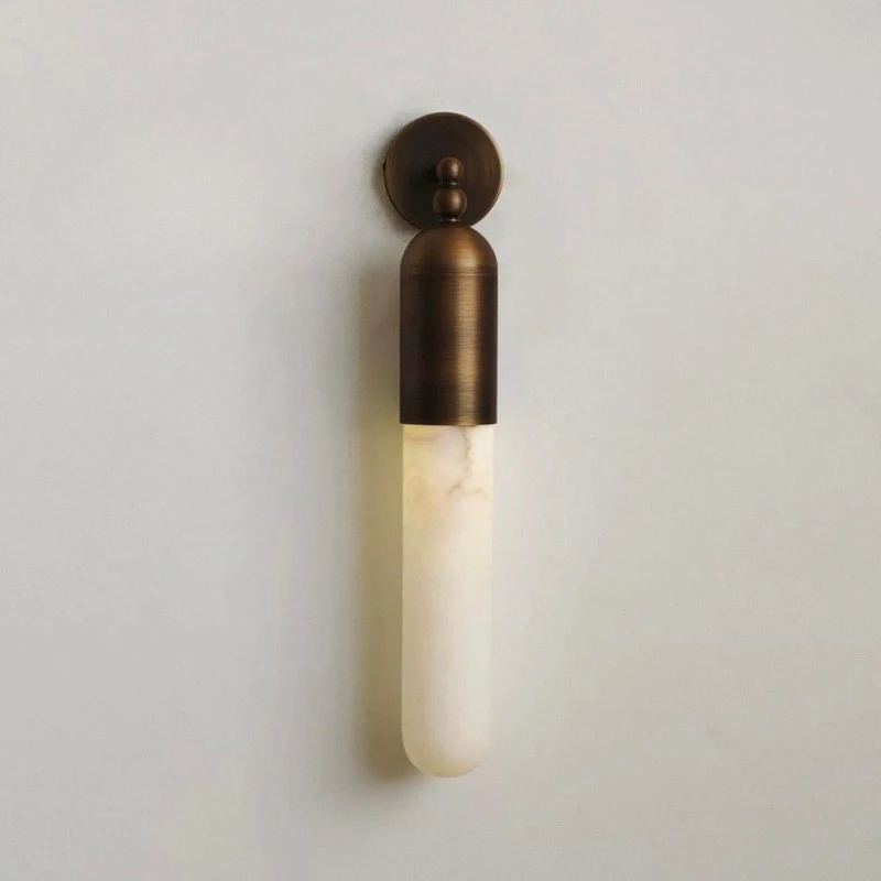 

Minimalist Spanish Alabaster & Brass Wall Light Designer Nordic Sconce for Bedroom Bedside Hallway