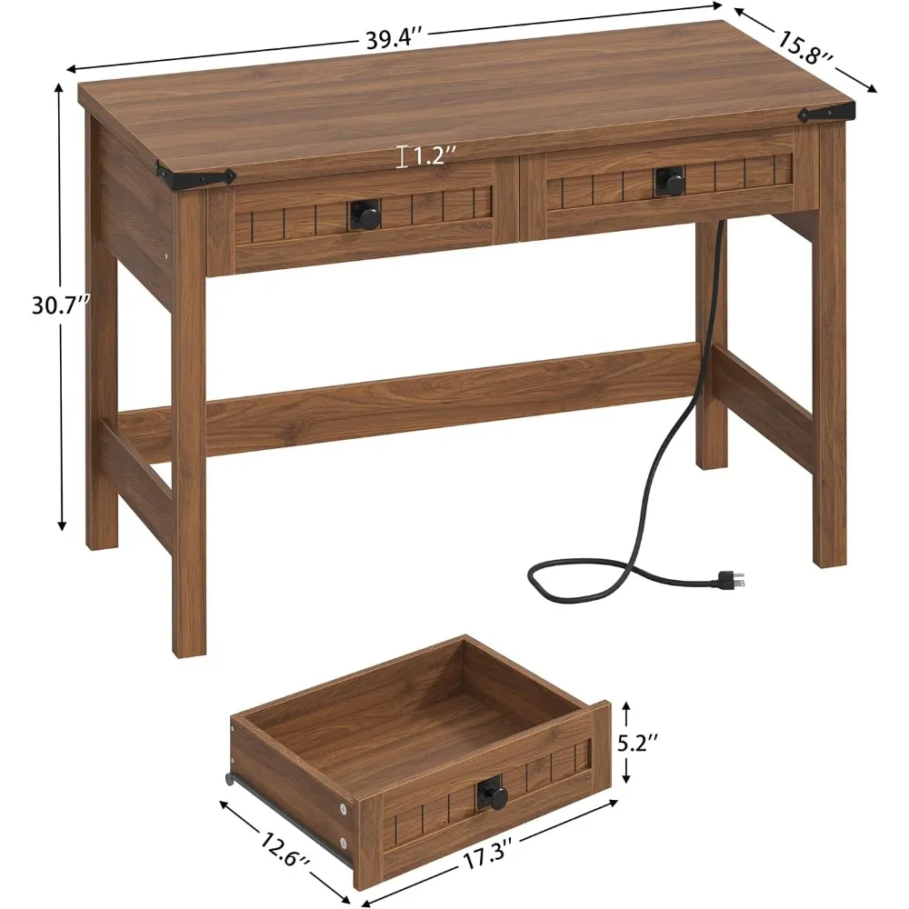 39 Inch Farmhouse Small Computer Desk with Drawers for Bedroom Home Office