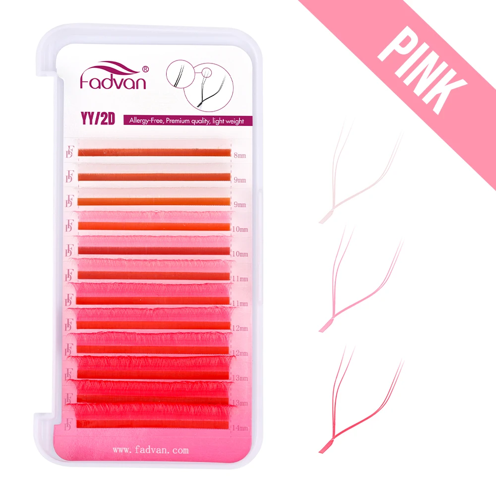 FADVAN YY/U-vorm 8-14 mm D/C Curl wimperverlenging Kleurrijk bruin/mix kleur/gradiënt roze/zwart volume ventilator Braziliaanse faux wimper