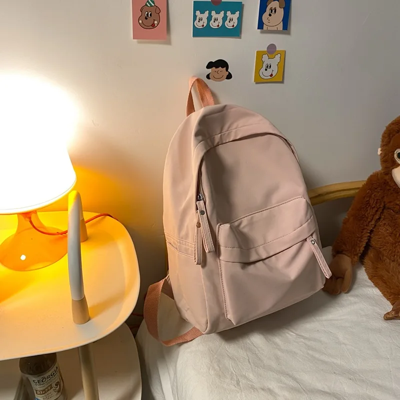 Simple Solid Color Backpack Ins Korean Large Capacity Lightweight School Bag Boys Girls Teen Campus Commute Travel Rucksack