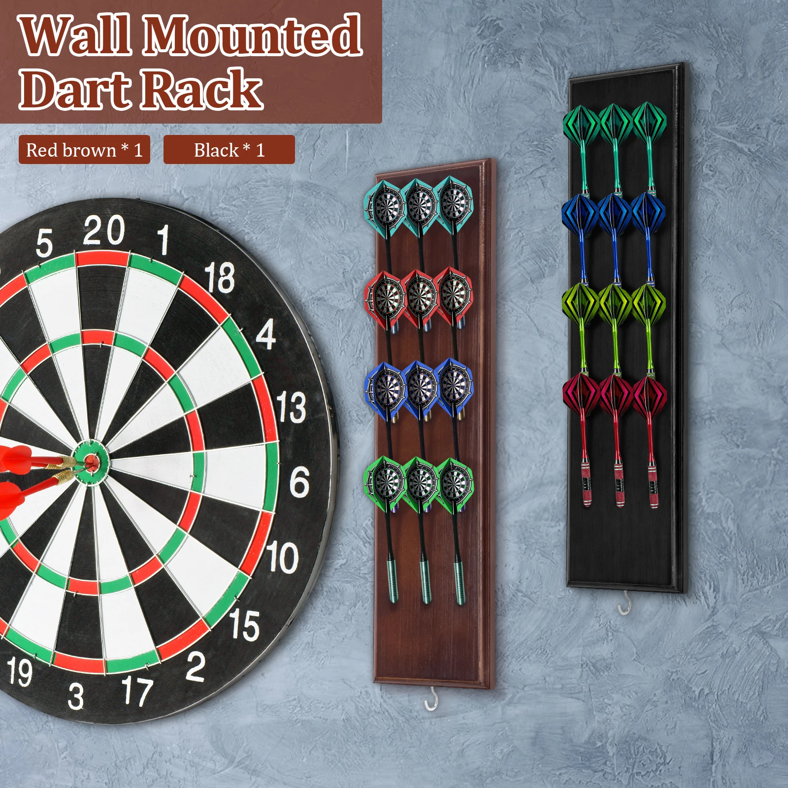 

Wall Mounted Darts Stand Wooden Darts Holder Set with Metal Hook 12 Slot Large Capacity Dart Storage Stand Display Rack for Play