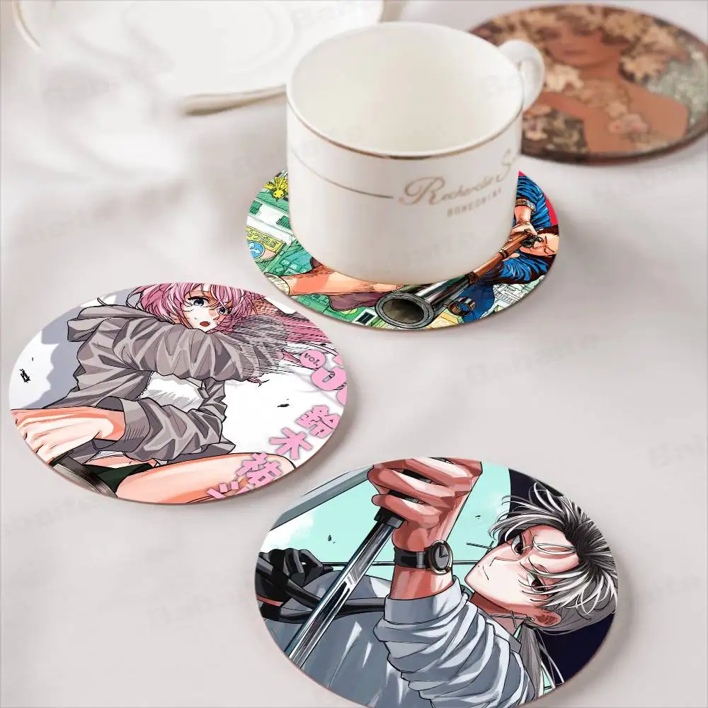 Popular Japanese Anime SAKAMOTO DAYS Natural Wood Coaster Creative Absorbent Cushion Coffee Mug Bowl Cushion Insulation Cushion