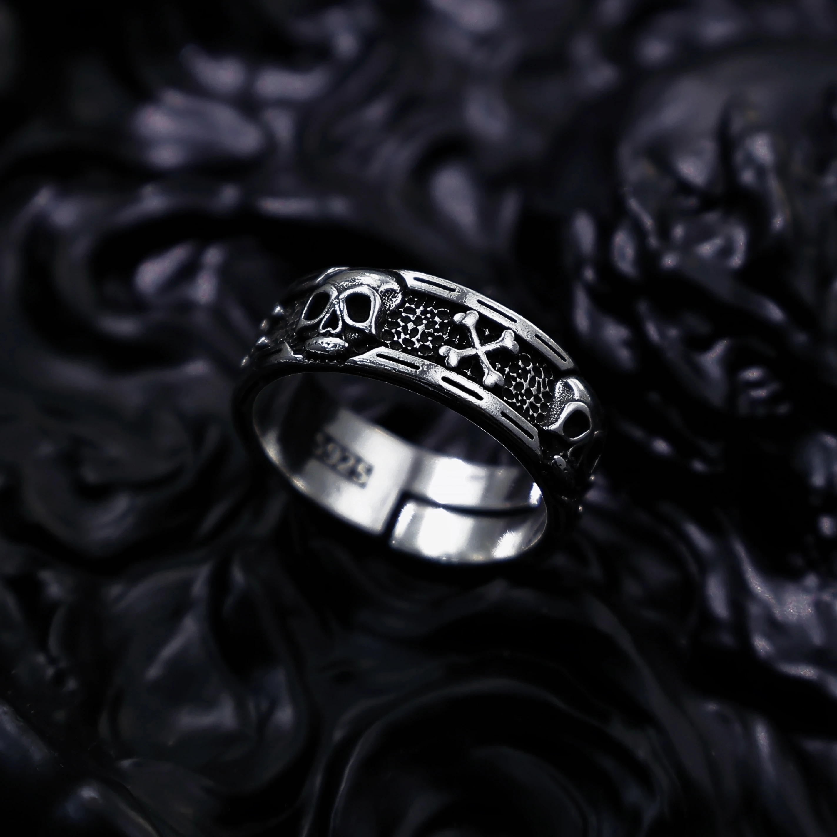 Retro Skull & Skeletons Adjustable Open Ring For Men Silver-plated Copper Gothic Punk Edgy Indie Jewelry Niche Accessories Gift
