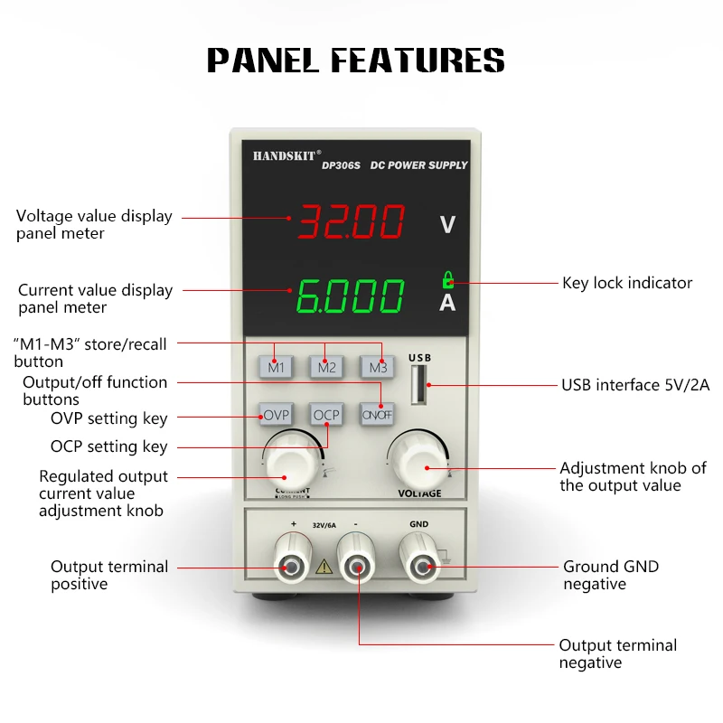 DC Stabilized Power Supply 32V 6A Laboratory Adjustable Digital Display Switching Regulator 110v 220v Universal Power