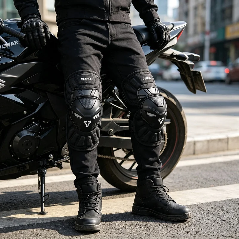 VEMAR Motorcycle Knee Pads Abrasion Resistant Shockproof Knee Guards Adjustable Commute Scooter Motorbike Riding Protective Gear