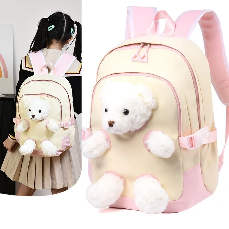 Bear Cute Backpack Oxford Cloth Lightweight Casual Backpack Elementary School Student Versatile Schoolbag for Kids