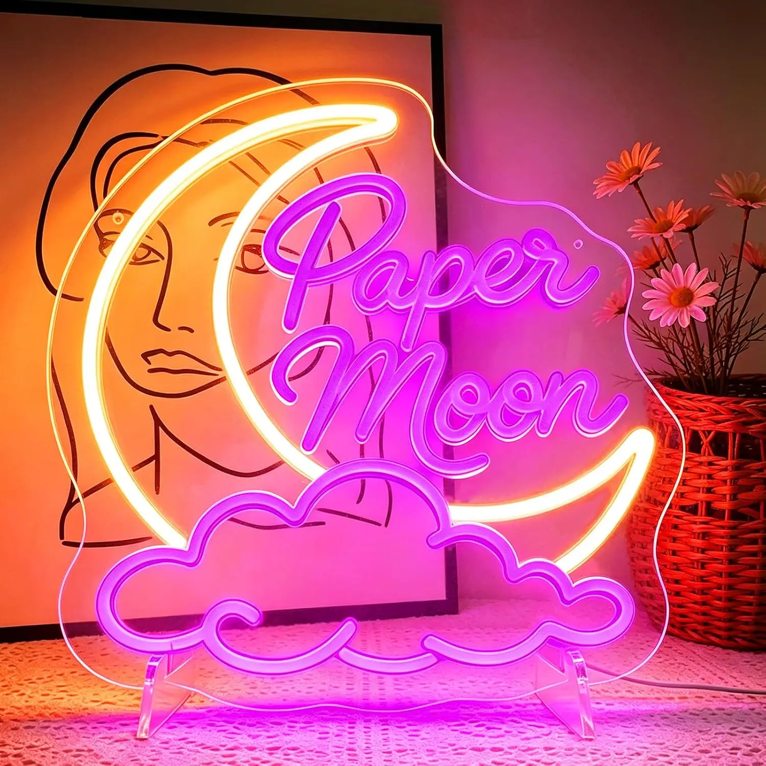 Enseigne néon LED Nuage de Lune, alimentée par USB, lumière murale pour chambre à coucher, photomaton, café, boutique, décoration artistique romantique, cadeau d'anniversaire