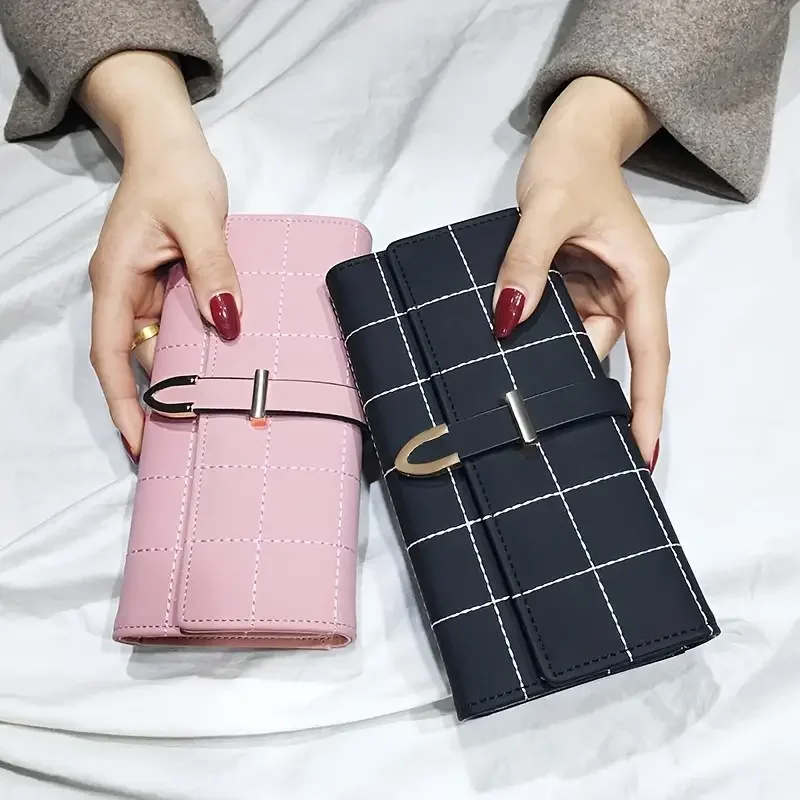 

Stitch Detail Long Wallet, Women's Fashion Faux Leather Wallet With Multiple Card Slots & Id Window