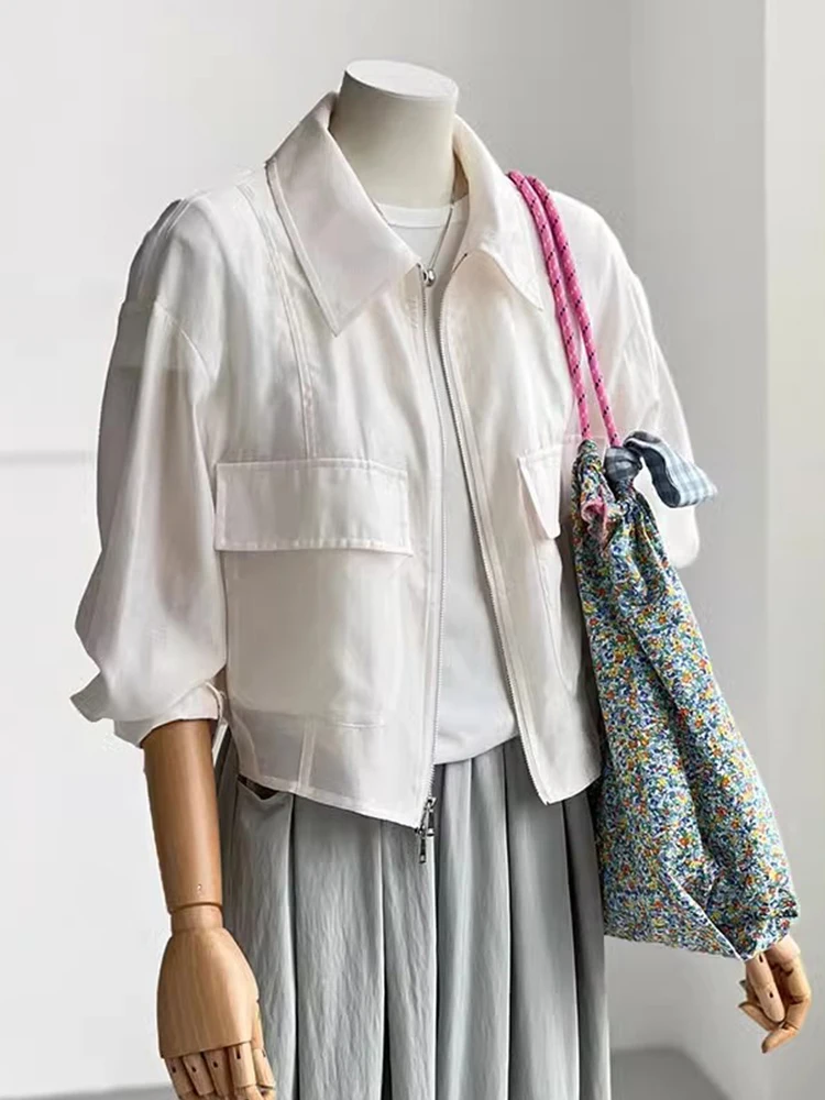 

Lightweight Breathable Zipper Casual Sun Protection Shirt Stand Collar Outerwear Top Women's Fashion Spring Summer 2024