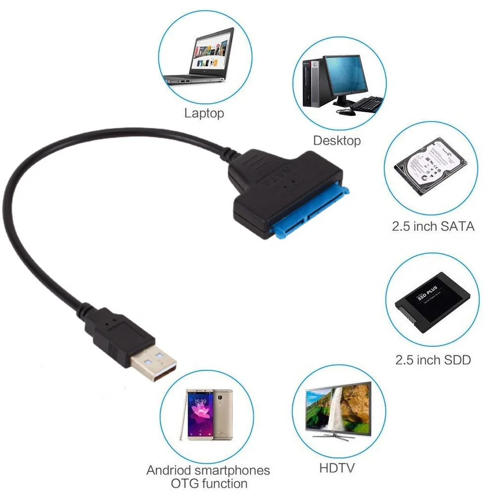 Grwibeou USB 2.0 إلى SATA كابل 22pin محول محول كابل ل 2.5in HDD SSD محركات الأقراص الصلبة قرص صلب لمحرك الأقراص الصلبة