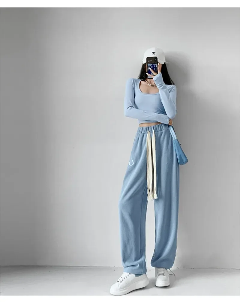 Spring Autumn New Women Pants Gray Sweatpants Casual Baggy Pants Female Vintage Harajuku Streetwear Sport Wide Leg Trousers Y2k