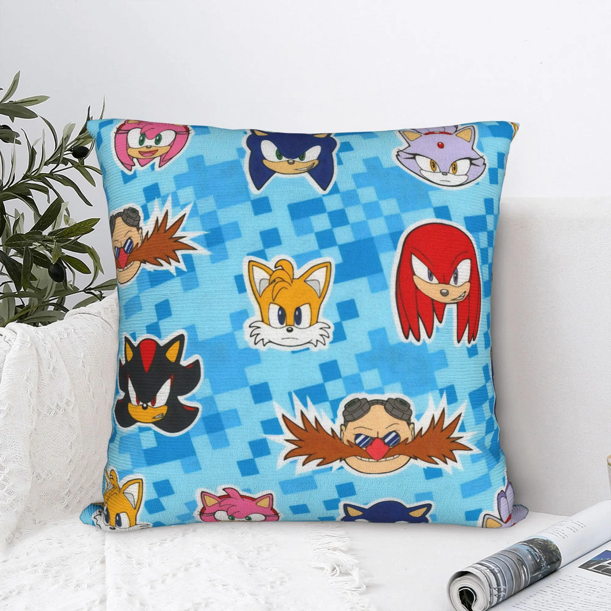 Fundas de Almohada Cuadradas Soniced Games, Fundas de Cojín con Dibujos Animados, Funda Decorativa con Cierre para el Hogar, 18"