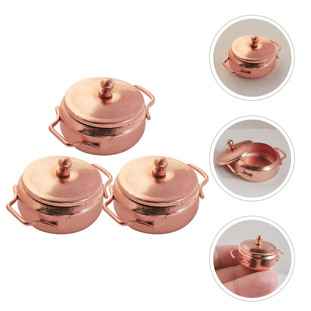 

3Pcs Mini Stew Pot Miniature Decorative Kitchen Pots Set Mini Cooking Cookware Dollhouse Accessories Educational Children