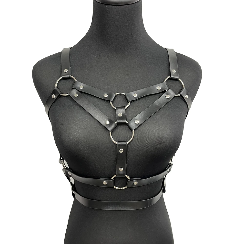 PU Leather Lingerie Harness Women Sexy Chest Bondage Harness Goth Bra Strap Belts BDSM Fetish Clothing Adult Erotic Rave Outfit