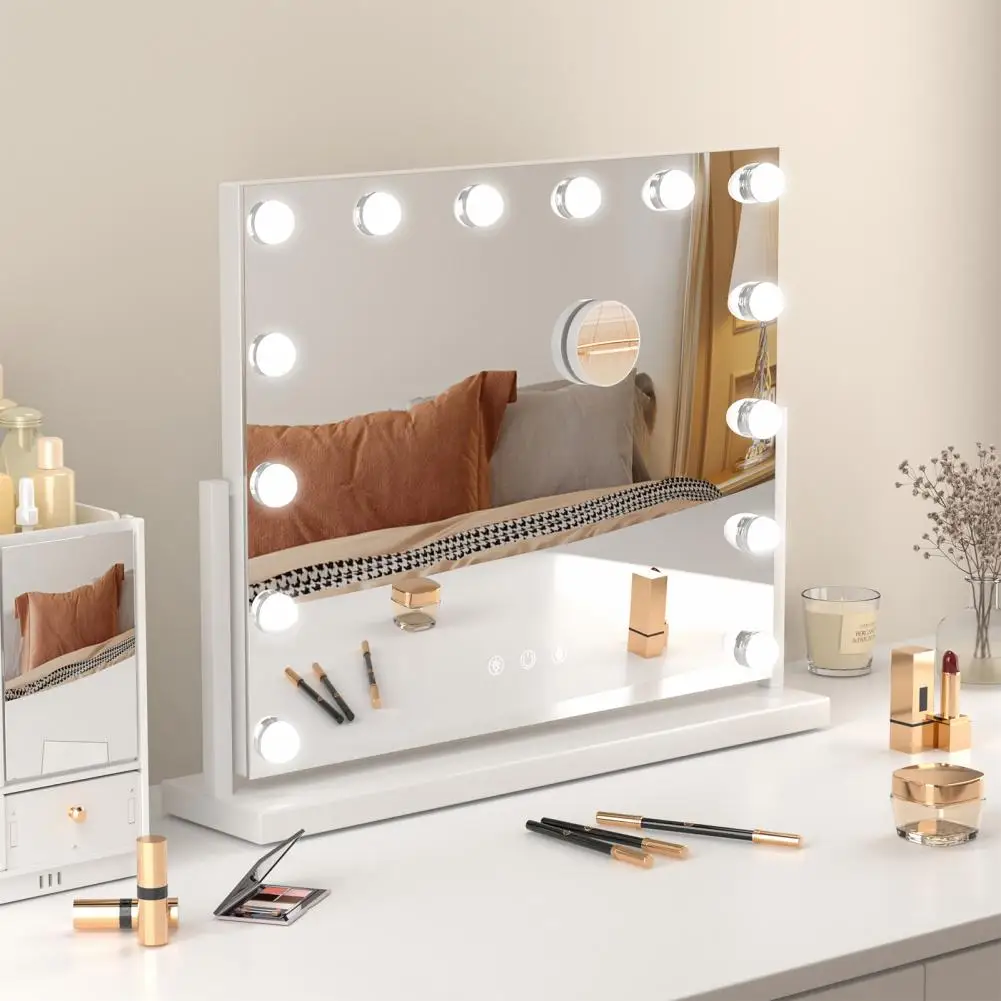

Makeup Mirror, 3-Light Colors Realistic Reflection Vanity Mirror With 14 LED Bulbs, Adjustable Brightness Makeup Mirror