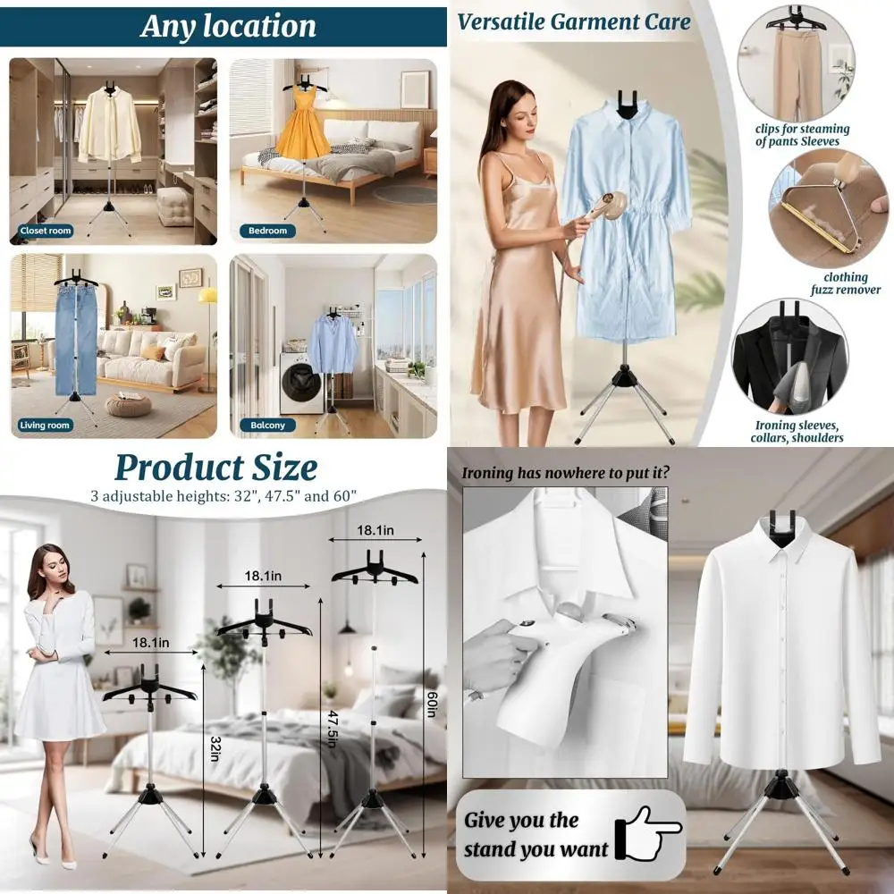 

Portable Adjustable Clothes Steaming Stand with Hanger - Foldable Rack for Travel & Home, Perfect Christmas Gift