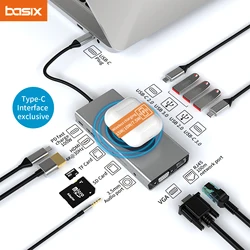 Basix USB C HUB ประเภท C ถึง HDMI เข้ากันได้กับ Adapte 20W ไร้สายชาร์จ 1000M RJ45 พอร์ตเครือข่าย USB3.0 HUB Dock USB Splitter