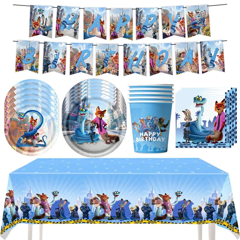 Zootopia 2 Rabbit and Fox birthday Party Theme Decorations Cake Topper Cups Plate Disposable Tableware Baby Shower Cake Supplies