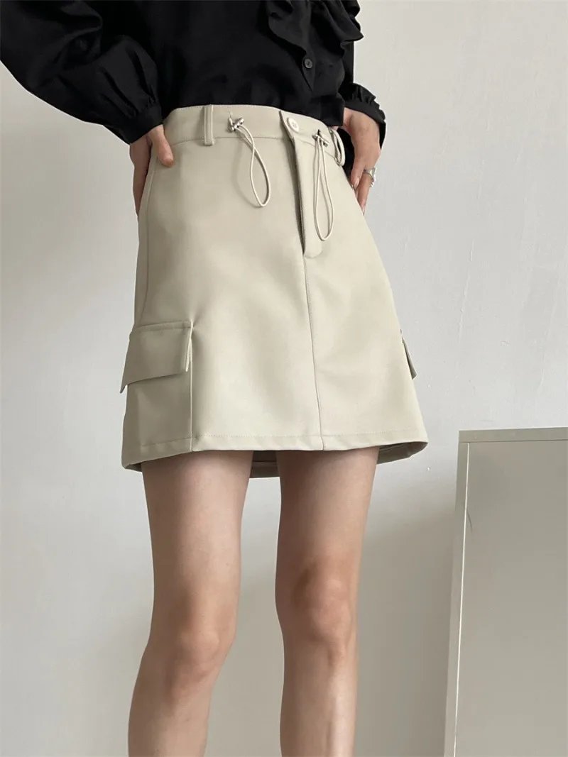 

2024 Spring Autumn New High-waisted A-line Leather Skirt Fashion Skinny Package Hip Mini Jupe Elegant Casual Faldas Mujer