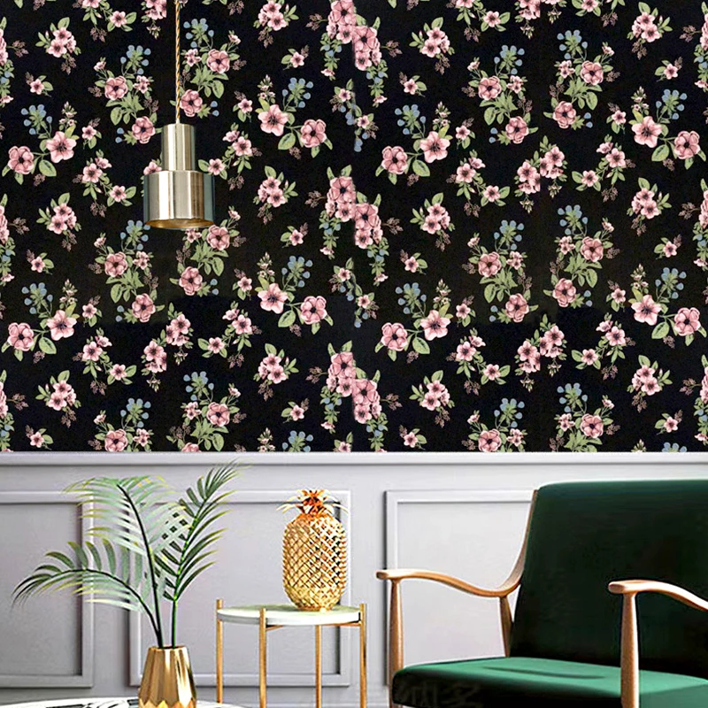 

45cmx5m Floral Print Wallpaper Pvc Self-adhesive Wall Stickers Furniture Waterproof Paste Decal Diy Cabinet Home Dormitory Decor