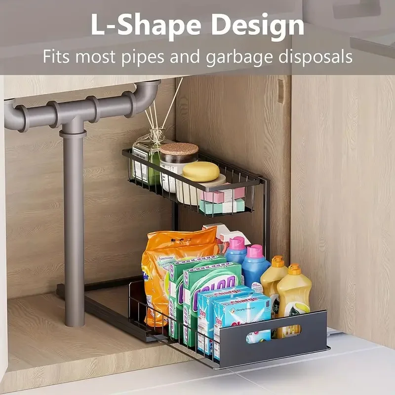 Under Sink Organizers and Storage with Sliding Drawer 2 Tier Multi-purpose Bathroom Shelf Organizer for Kitchen Bathroom Storage