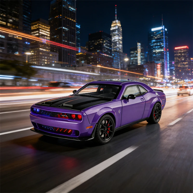 

1:24 Challenger SRT Hellcat, гоночный автомобиль из сплава, модифицированные транспортные средства, литая под давлением металлическая модель автомобиля, звук и свет, детская игрушка в подарок