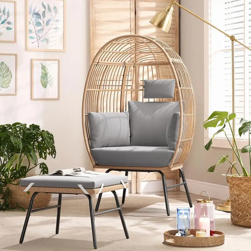 Folding Outdoor Rattan Table Chair Set Balcony Patio Round Nest Sofa Lazy Chair Eco-Friendly Space Saving Furniture