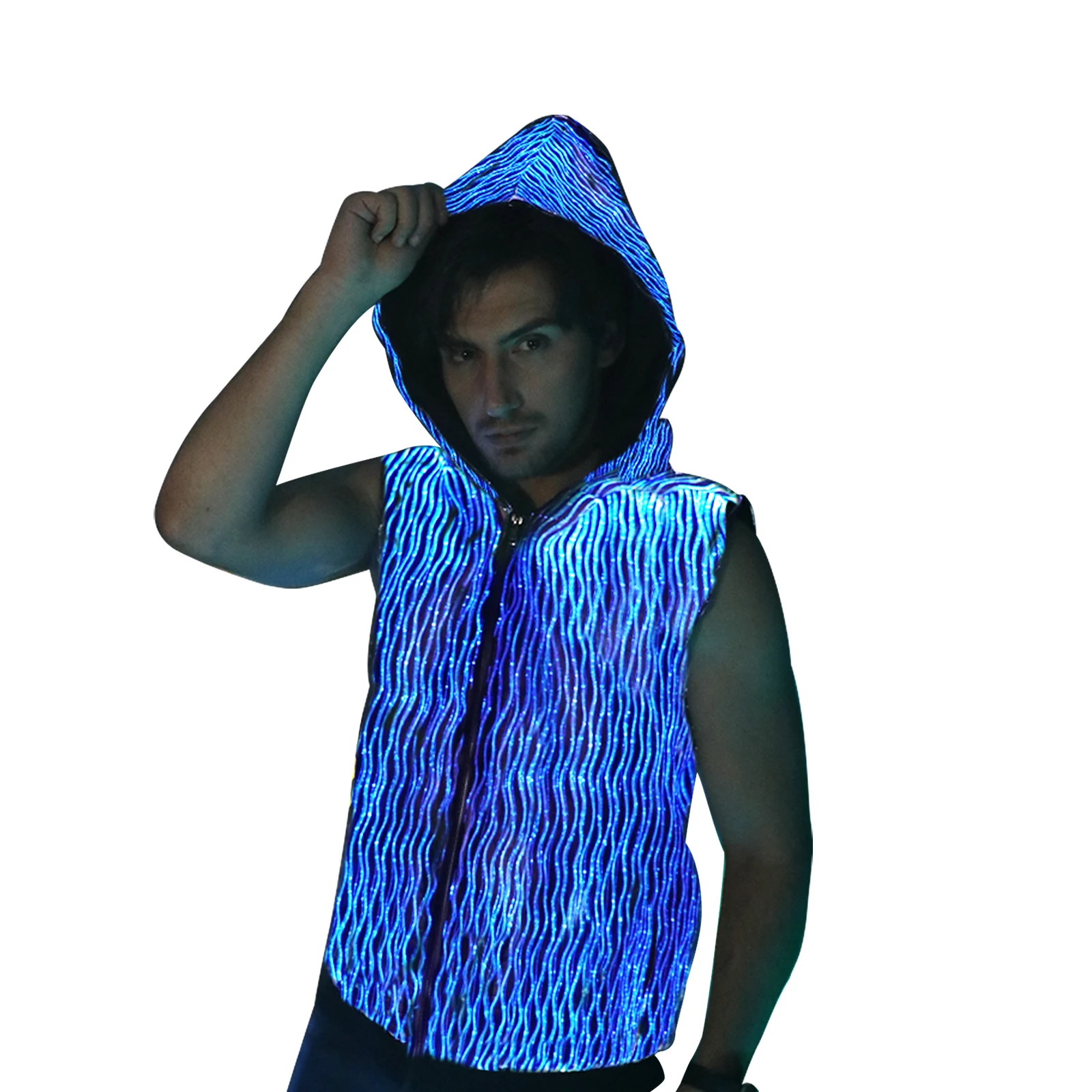 

Lumisonata Led Men's Hoodie Light Up Full-Zip Sleeveless Hoodies Glow Cyberpunk Jacket Sweatshirt With Fiber Optic Fabric