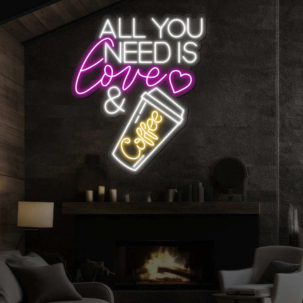 All You Need Is Love & Bubble Tea LED Neon Sign Custom Boba Tea Milk Tea Neon Coffee Bar Shop Cafe Wall Decoration Welcome Sign