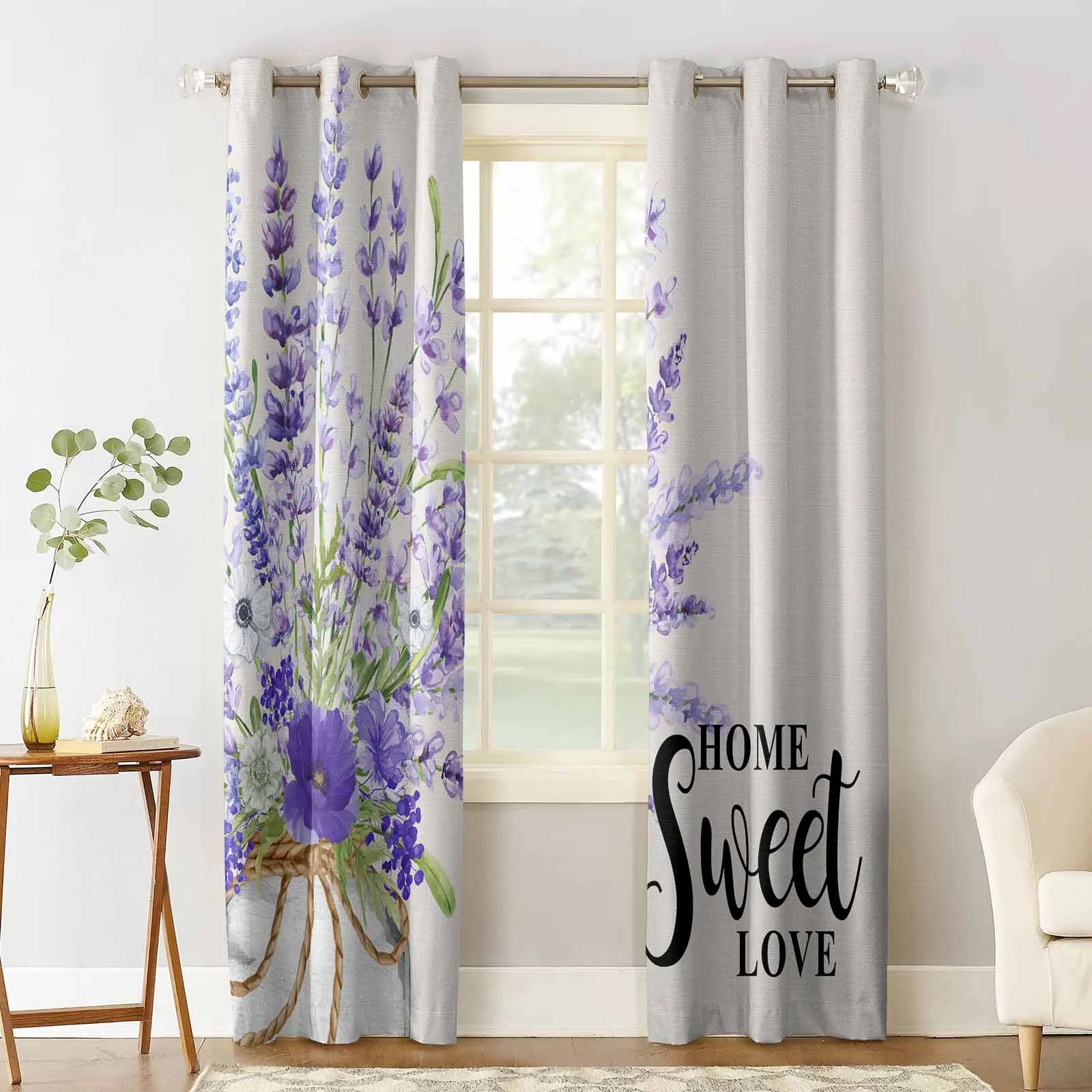 Watercolor Lavender Bottle Window Curtains for Living Room Kitchen Curtain Bedroom Decorative Window Treatments