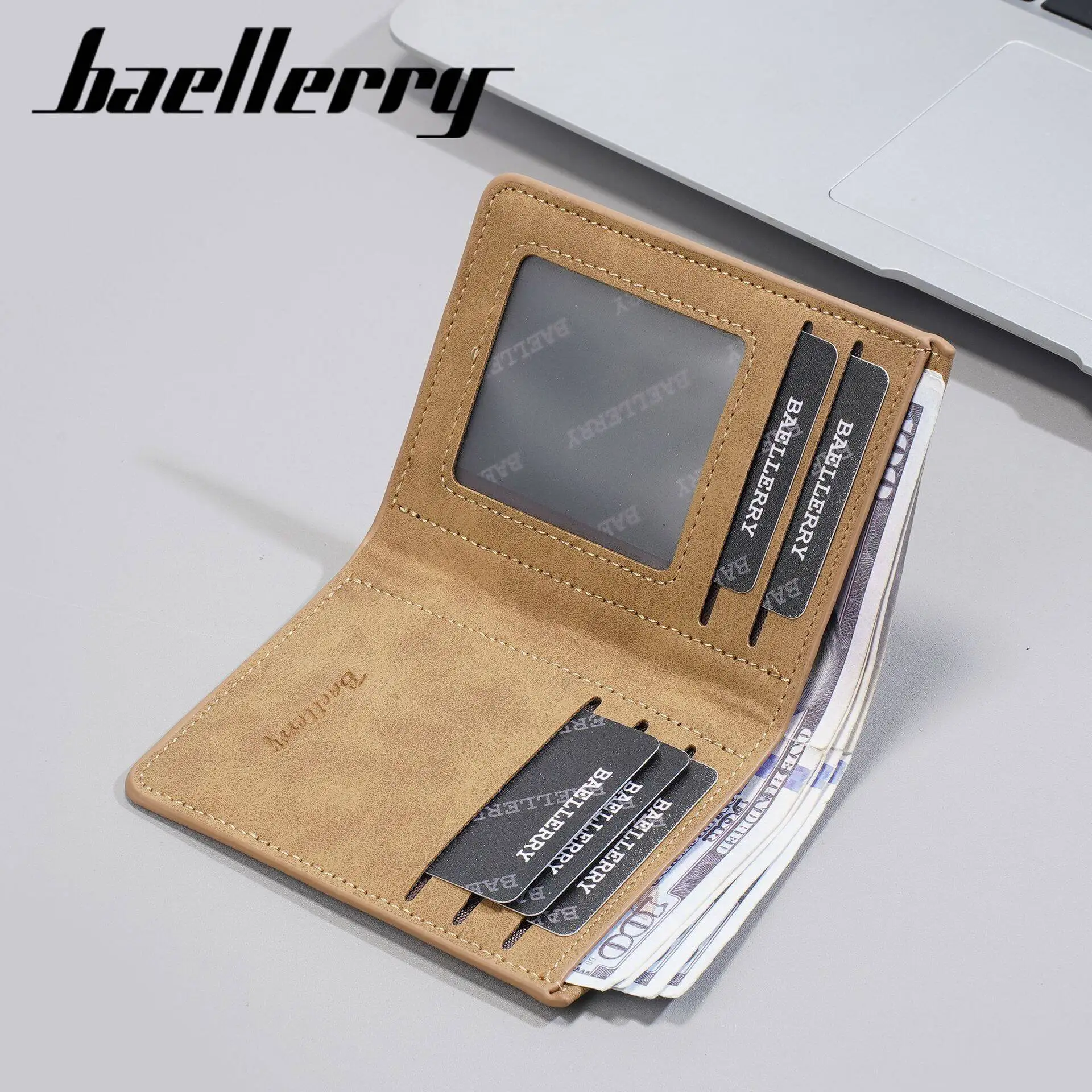 New Baellerry Men's Thin Sanded Leather Short Wallet Multi Card Holder Simple Business Driver's License Card Organizer High-end