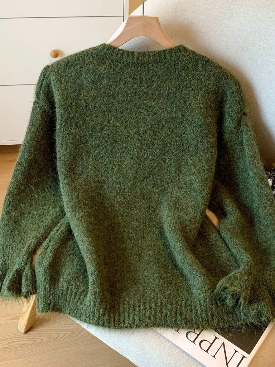 Korean Sle Gentle Ruffle Sve Knitted Sweater Women's Autumn Winter New Loose Lazy Sle Knitwear Self-Kee Model